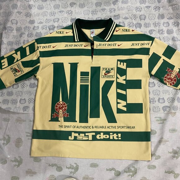 Nike Unisex Longsleeve Cream and Green Polos - Picture 2 of 8
